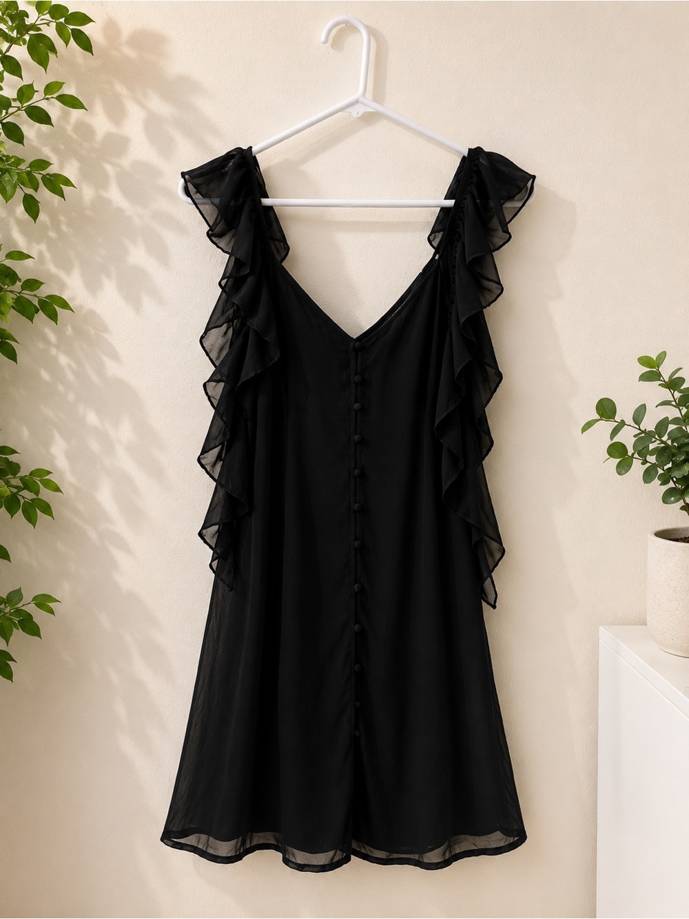Na-kd Black Ruffle Sleeve V-Neck Mini Dress